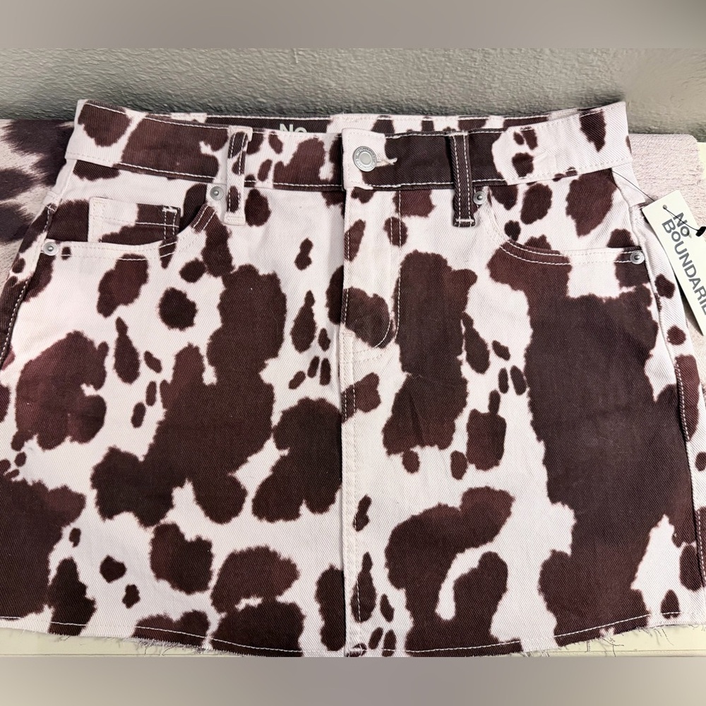 No Boundaries Brown and White Cow Print Skirt